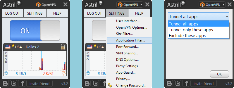 Astrill VPN: OpenVpn - Application Filter