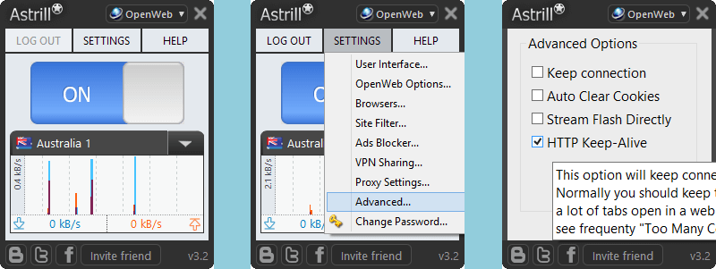 Astrill VPN: OpenWeb - Advanced Settings