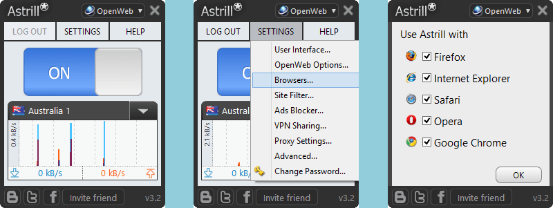 Astrill VPN: OpenWeb - Set Browsers