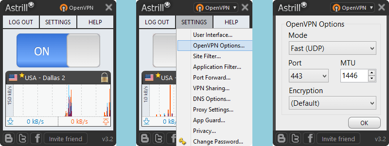 Astrill VPN: OpenVPN Options