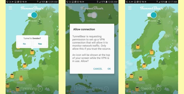 TunnelBear VPN Android App First Use