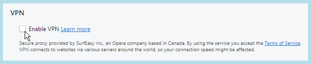 Enable VPN for Opera Browser