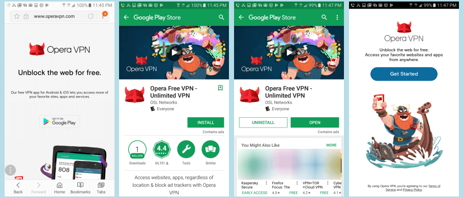 Installing the Opera VPN Android App