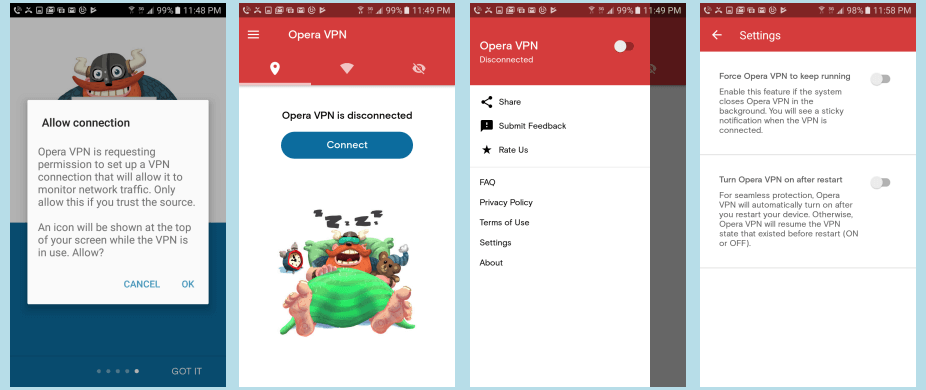 Opera VPN Android App Settings