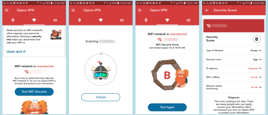 Testing WiFI with the Opera VPN Android App