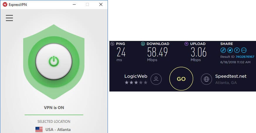 ExpressVPN Atlanta speed test