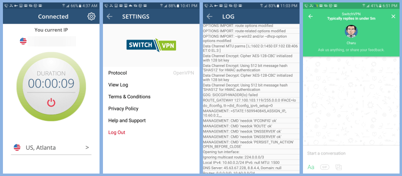 Android SwitchVPN App Settings Menu