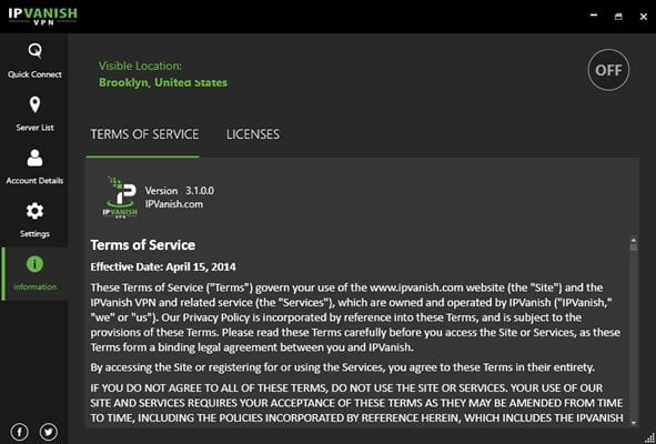 IPVanish Software Information and TOS