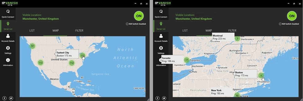 Using the Server Map to connect to IPVanish Network