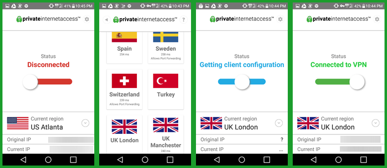 Using the Private Internet Access Android App to Connect to a Virtual London Location