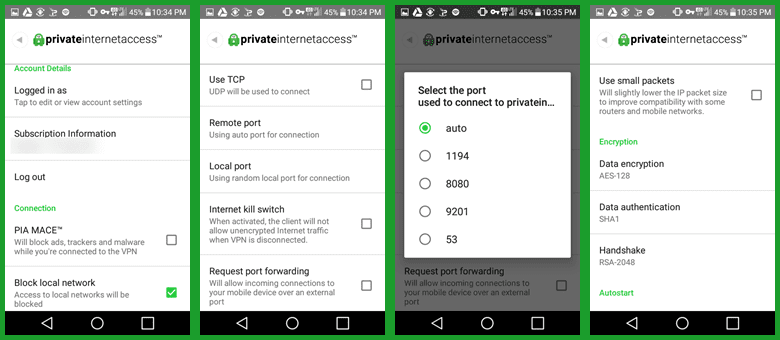 Private Internet Access Android Connection Settings
