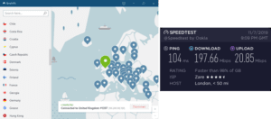 NordVPN London speed test