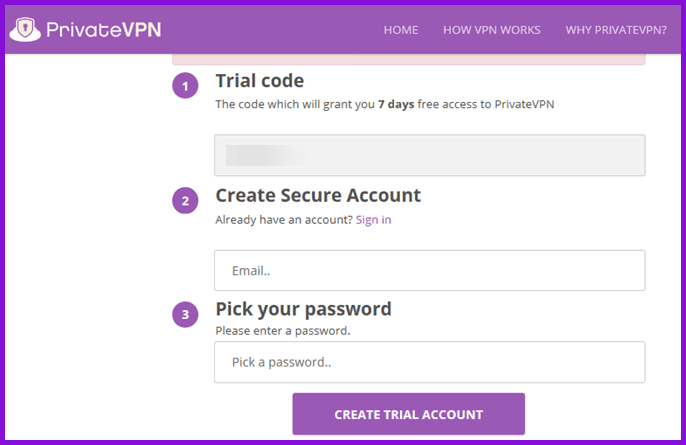 PrivateVPN Trial Account Creation