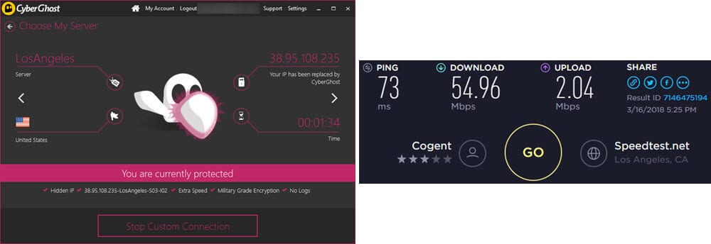 vpn extension safari CyberGhost LA speed test