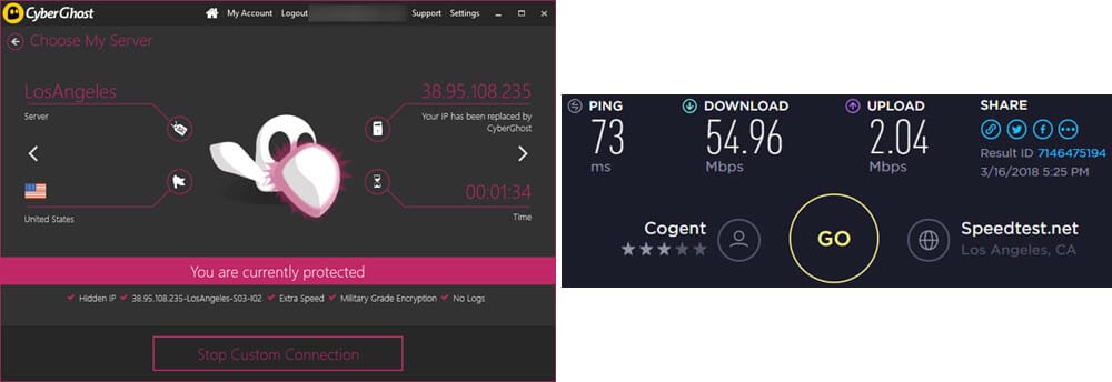 CyberGhost LA speed test