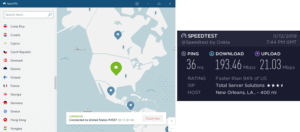 NordVPN New Orleans speed test