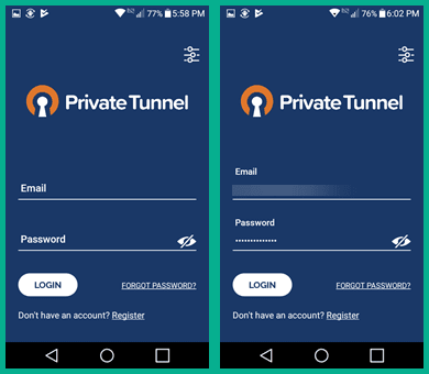 Private Tunnel Andriod App Login