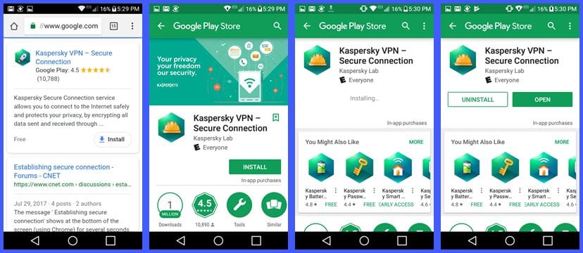 Installing the Kaspersky Secure Connection VPN for Android