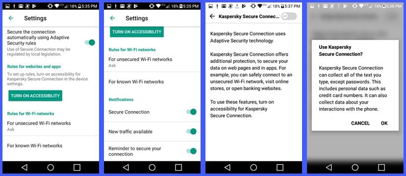 Kaspersky Secure Connection VPN Settings (part 1)