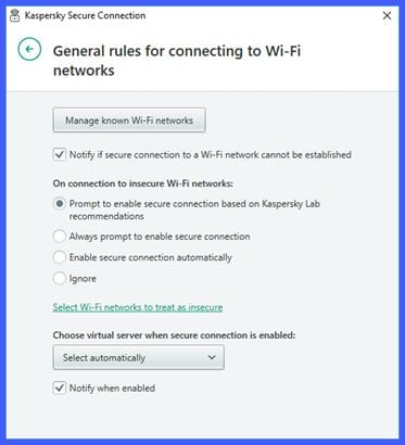 Kaspersky Secure Connection Wi-Fi Rules
