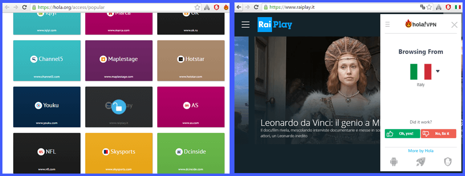 Hola VPN Raiplay Selection