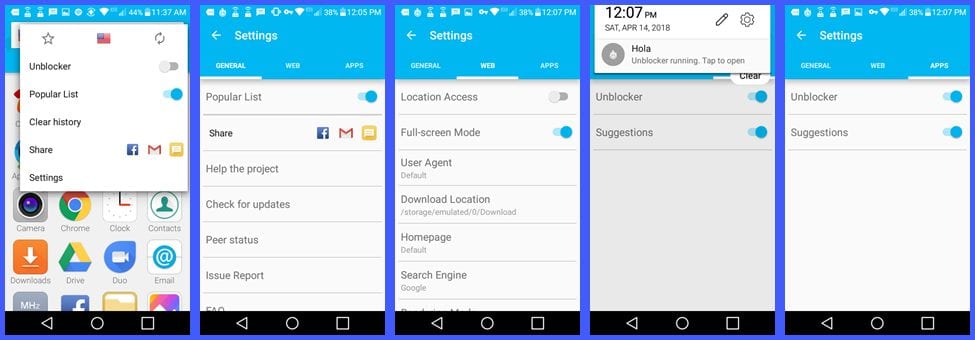 Hola VPN Settings for Android