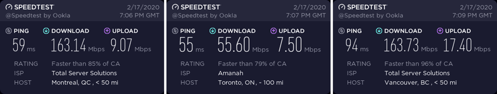 PIA Canada speed test