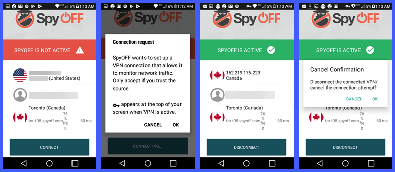 First Connection to SpyOFF VPN with the Android App