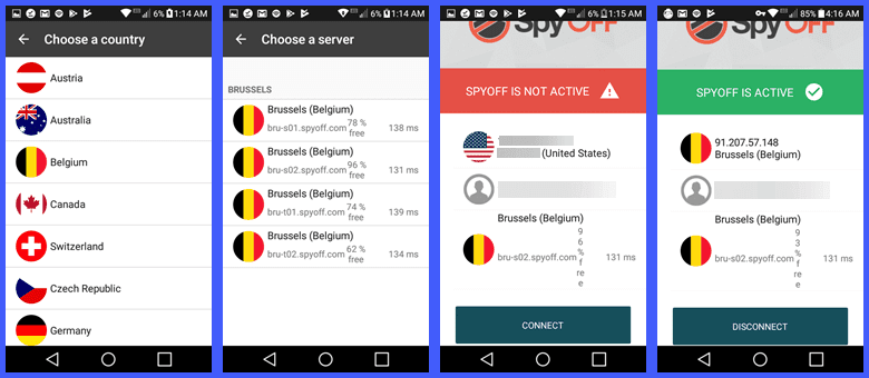 Changing Servers with the SpyOFF VPN Android App