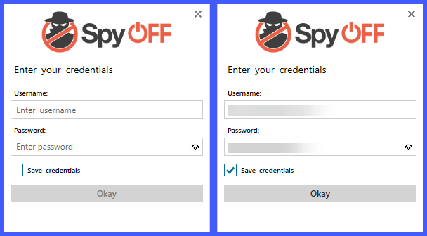 SpyOFF VPN Authentication Screen