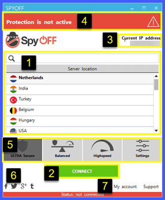 SpyOFF VPN Windows Client Main Connection Screen