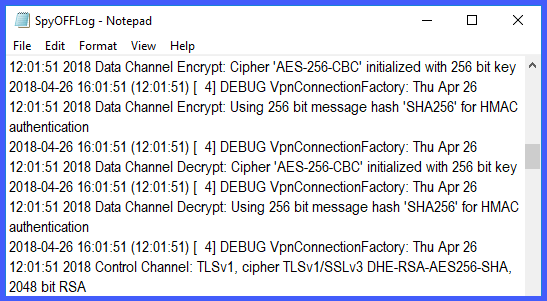 SpyOFF VPN OpenVPN Connection Log