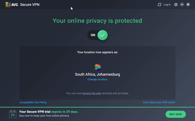 Protected AVG VPN Connection to Africa