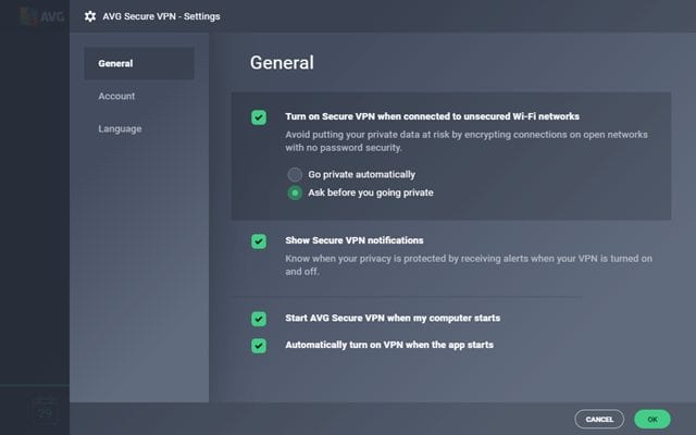 AVG VPN Settings