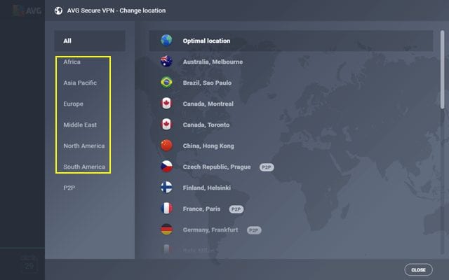 AVG VPN Server Locations