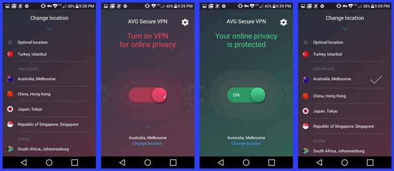 Changing Virtual Locations with the AVG VPN Android App