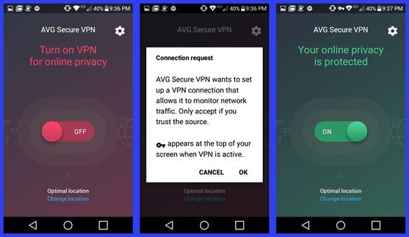 Your First AVG VPN Android App Connection