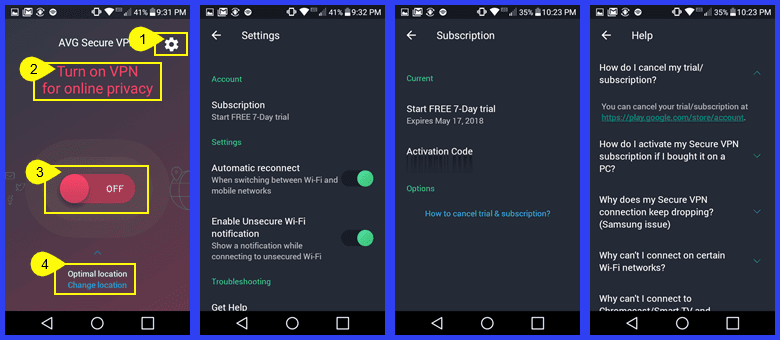 AVG VPN Android App Interface