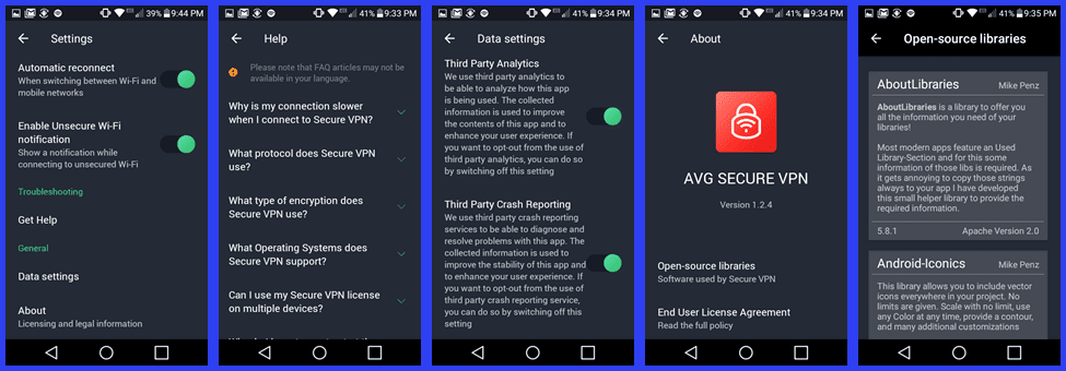 AVG VPN Android Settings