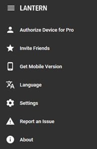 Lantern Windows Client Menu