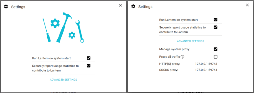 Lantern Windows Software Settings