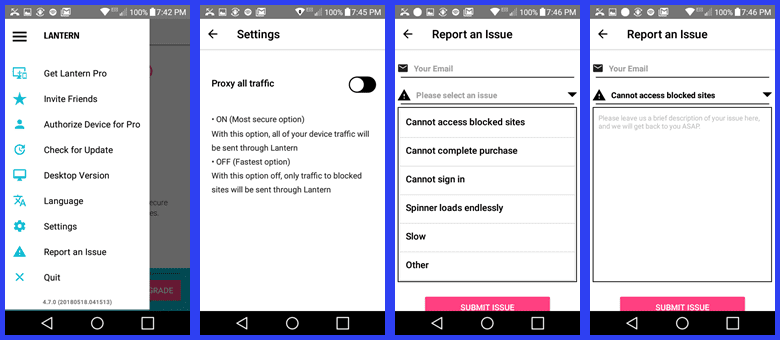 Reporting a Support Issue with the Android Lantern App