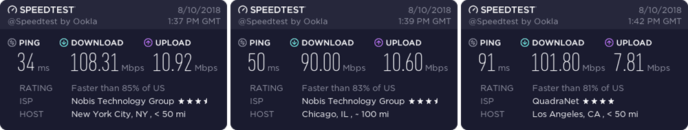 NordVPN US speed test