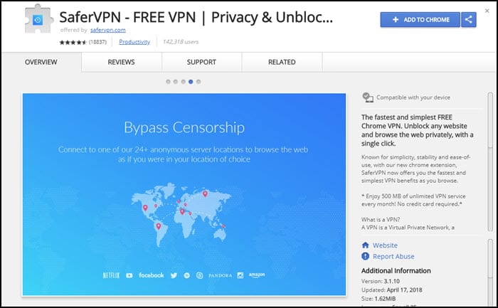 SaferVPN Extension Page