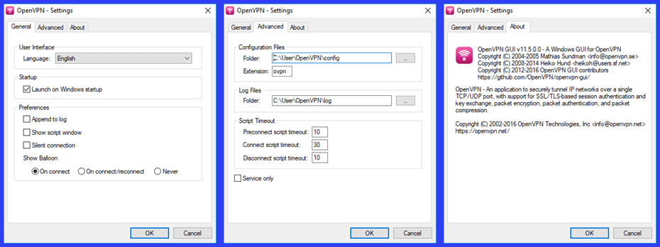 OpenVPN Inc. GUI Settings