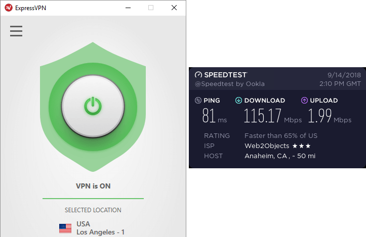 ExpressVPN Anaheim speed test