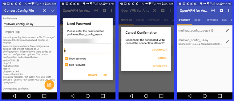 Loading the Mullvad NY Profile into OpenVPN for Android
