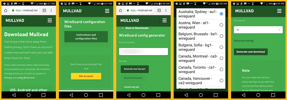 Mullvad WireGuard Key Generation and Device Configurations