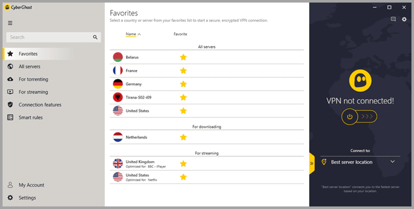 CyberGhost VPN Updated Favorites