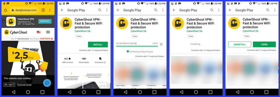 CyberGhost VPN Android App Installation